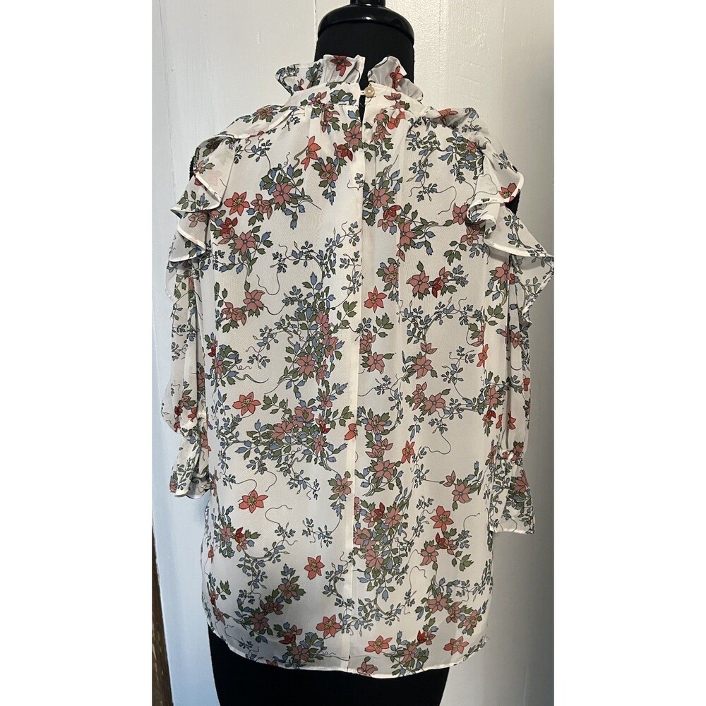Max Studio Cold Shoulder Ruffle Top In White Multicolor Floral - Picture 4 of 10